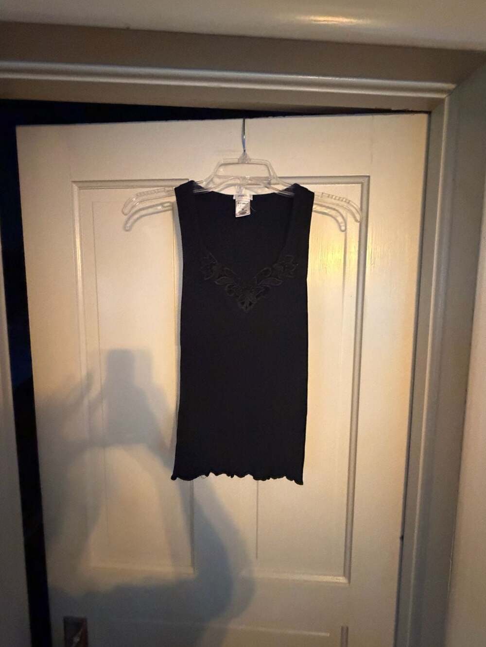 Old Navy Tank Top Size M Black Ribbed Lace Trim V-Neck